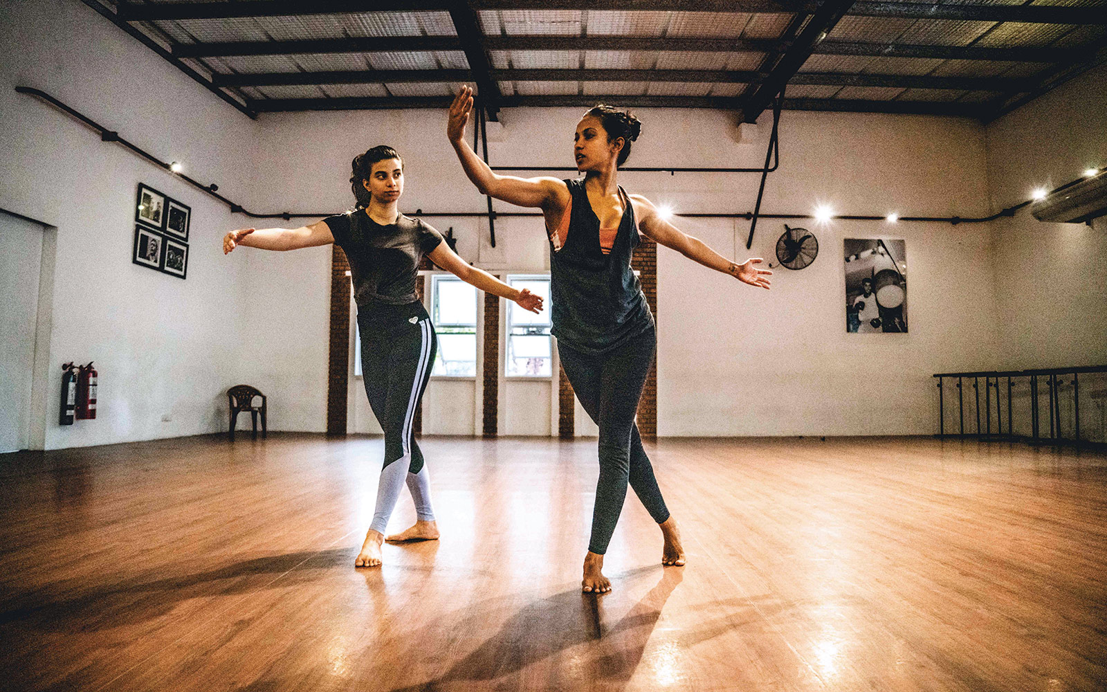 Umeshi Rajeendra works with a student at Mesh Academy in Sri Lanka. The dance school works with students on technique, but also pushes them to consider the ways dance can be used as commentary on social, economic, and political issues.