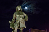 Monument to George Frideric Handel in Halle, Germany at night