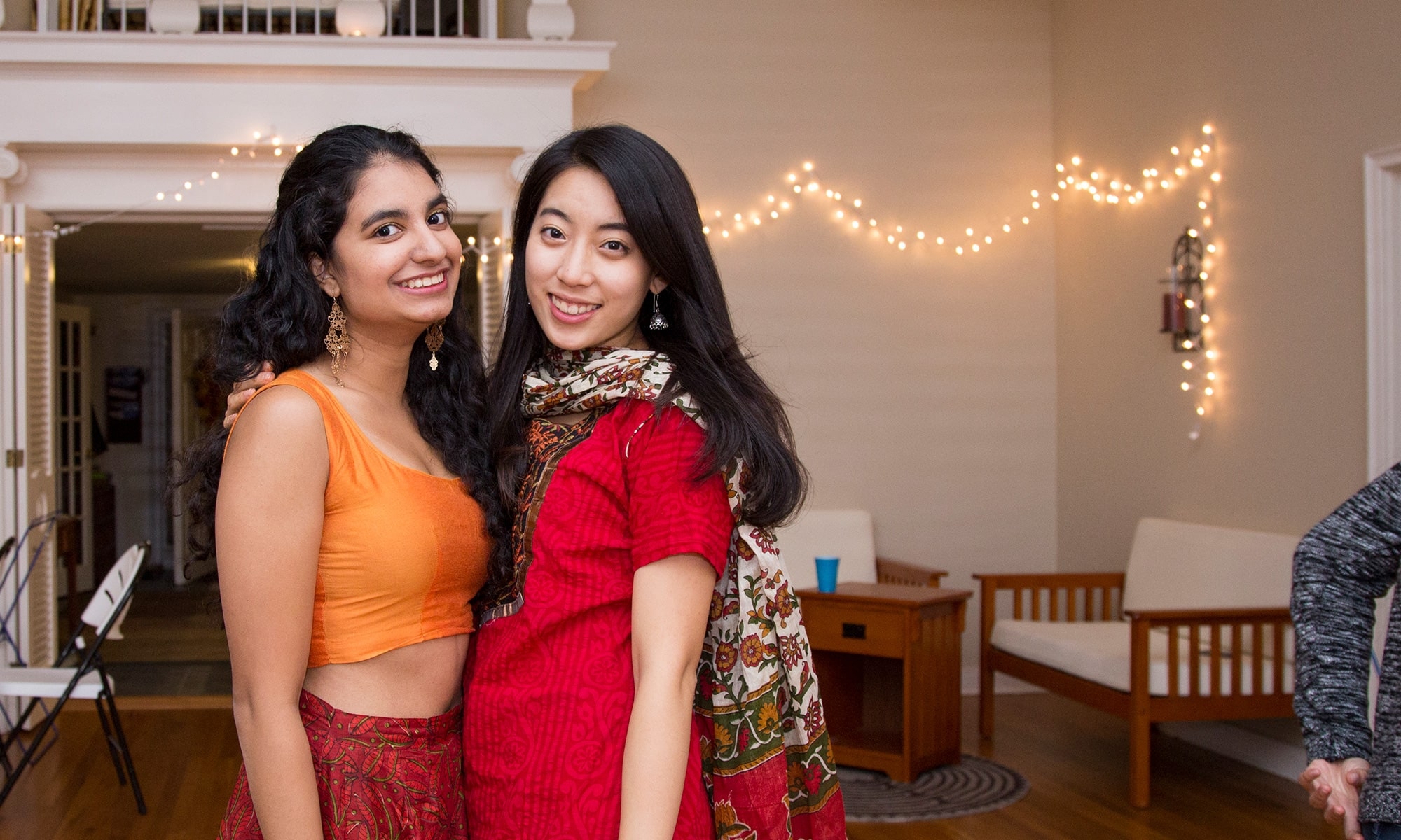 Two students dressed in Indian clothes